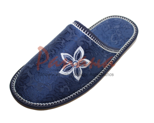 Домашняя обувь женская жаккард синий, вышивка "Цветок" 502068