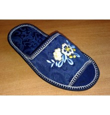 Домашняя обувь женская жаккард синий, вышивка "Белый цветок" 513030