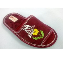  Домашняя обувь женская жаккард бордовый, вышивка "Бабочка на цветке" 513127