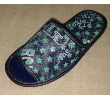 Домашняя обувь женская джинса синяя, рисунок "Звезды" 513135