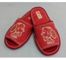 Домашняя обувь женская джинса красная, вышивка "Собачка" 513139