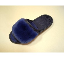 Домашняя обувь Тапки с  мехом, жаккард синий, мех кролика 513163