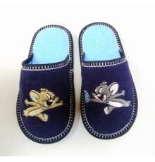  Домашняя обувь детская, махра синяя, вышивка "Мышата" 302010
