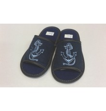  Домашняя обувь детская, вельвет синий, вышивка "Якорь" 313001