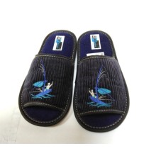  Домашняя обувь детская, вельвет синий, вышивка "Парусник" 313004