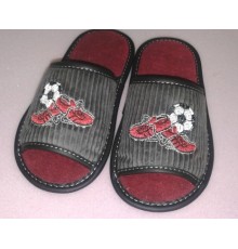  Домашняя обувь детская, вельвет серый, вышивка "Футбол" 313006