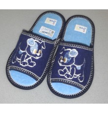 Домашняя обувь детская, махра синяя, вышивка "Собачки" 313007