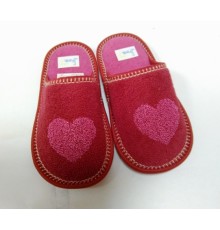 Домашняя обувь детская, махра красная, вышивка "Сердечко" 402007