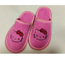 Домашняя обувь детская, махра розовая, вышивка "Китти" 402017