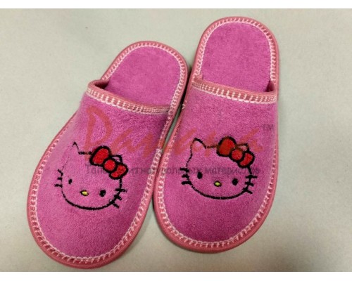 Домашняя обувь детская, махра розовая, вышивка "Китти" 402017