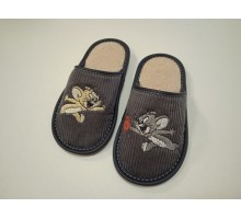 Домашняя обувь детская, вельвет серый, вышивка "Мышата" 402018