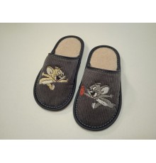 Домашняя обувь детская, вельвет серый, вышивка "Мышата" 402018