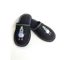 Домашняя обувь женская джинса синяя, вышивка "Пингвин" 502065