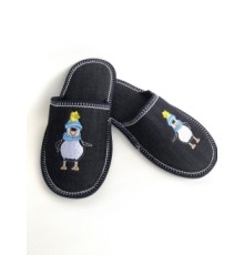 Домашняя обувь женская джинса синяя, вышивка "Пингвин" 502065