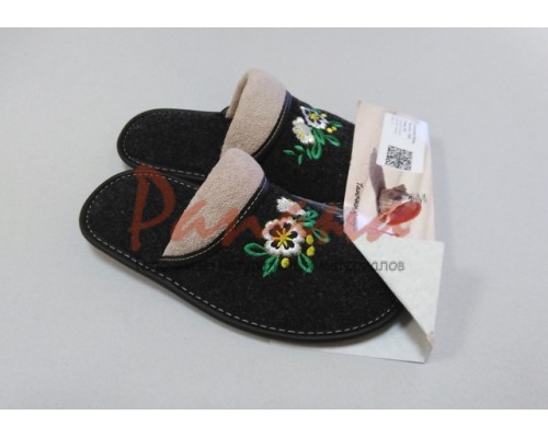 Домашняя обувь женская ворсин, вышивка "Белый Цветок" 501011