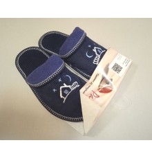 Домашняя обувь женская вельвет синий, вышивка "Домик" 501044