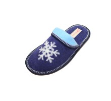  Домашняя обувь женская махра синяя, вышивка "Снежинка" тамбур 501061