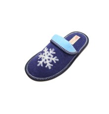  Домашняя обувь женская махра синяя, вышивка "Снежинка" тамбур 501061