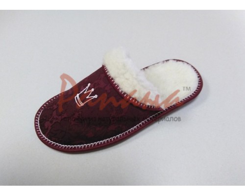 Домашняя обувь женская жаккард бордовый, мех трикотажный, вышивка "Корона" 501071
