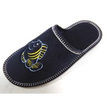 Домашняя обувь женская вельвет синий, вышивка "Рыбка" 502005