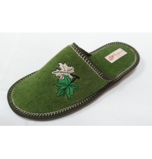 Домашняя обувь женская махра зеленая, вышивка "Кленовые листочки" 502021