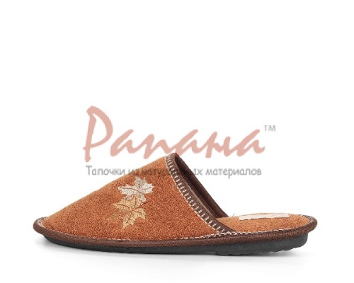  Домашняя обувь женская махра коричневая, вышивка "Кленовые листочки" 502023