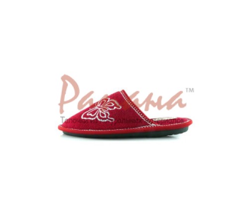  Домашняя обувь женская махра красная, вышивка "Бабочка" 502052