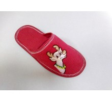 Домашняя обувь женская вельвет красный, вышивка "Олень" 502058