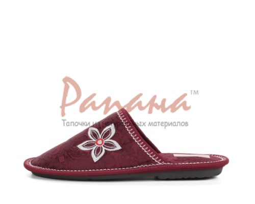 Домашняя обувь женская жаккард бордовый, вышивка "Цветок" 502067