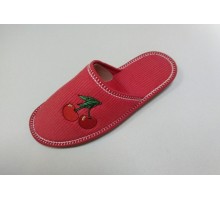 Домашняя обувь женская вельвет красный, вышивка "Вишенки" 502085
