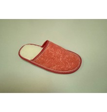  Домашняя обувь женская джинса красная, мех трикотажный 502090
