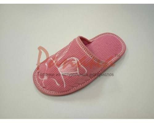  Домашняя обувь женская вельвет розовый, вышивка "Зайчик" 502091