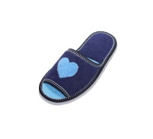  Домашняя обувь женская махра синяя, вышивка "Сердечко" тамбур 513001