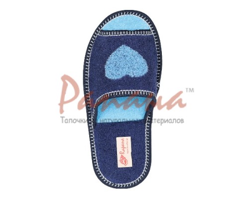  Домашняя обувь женская махра синяя, вышивка "Сердечко" тамбур 513001