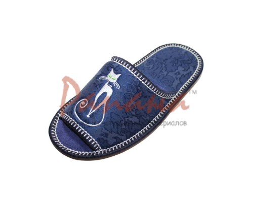 Домашняя обувь женская жаккард синий, вышивка "Гламурная Кошка" 513004