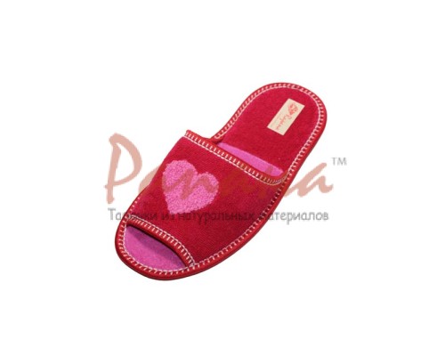  Домашняя обувь женская махра красная, вышивка "Сердечко" тамбур 513005