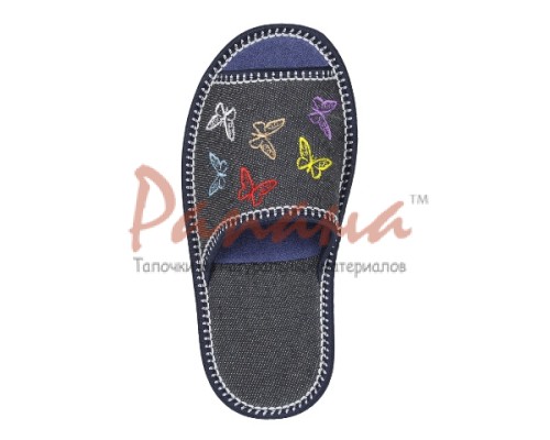  Домашняя обувь женская джинса синяя, вышивка "Бабочки" 513021
