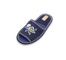 Домашняя обувь женская вельвет синий, вышивка "Белый цветок" 513024