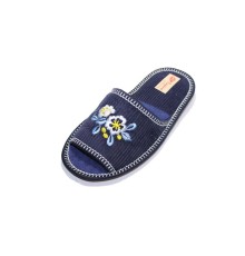 Домашняя обувь женская вельвет синий, вышивка "Белый цветок" 513024
