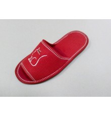 Домашняя обувь женская вельвет красный, вышивка "Кошка" 513026