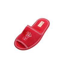 Домашняя обувь женская вельвет красный, вышивка "Мишка с сердечком" 513051