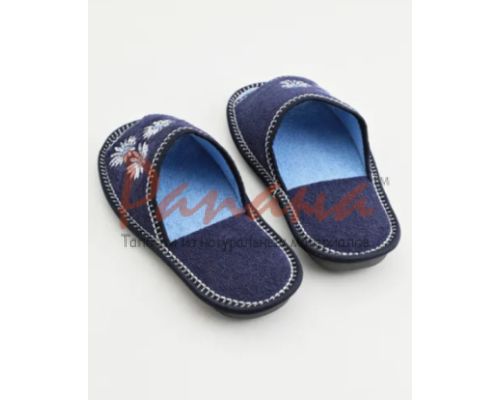 Домашняя обувь женская махра синяя, вышивка "Три ромашки" 513062