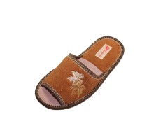  Домашняя обувь женская махра коричневая, вышивка "Кленовый листочек" 513068