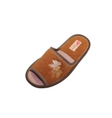  Домашняя обувь женская махра коричневая, вышивка "Кленовый листочек" 513068