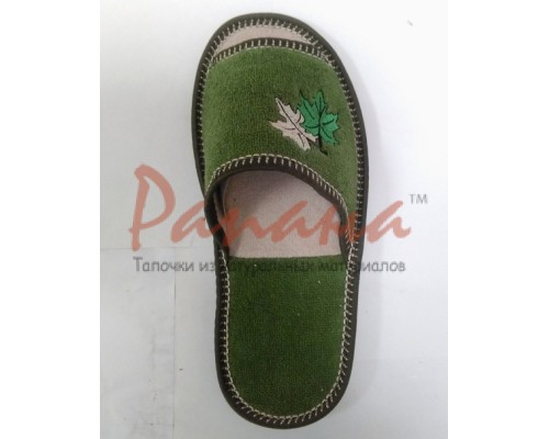 Домашняя обувь женская махра зеленая, вышивка "Кленовый листочек" 513069