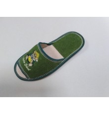 Домашняя обувь женская махра зеленая, вышивка "Мишка" 513079