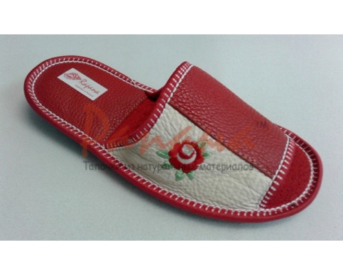 Домашняя обувь женская кожа комбинированная натуральная, вышивка "Цветок" 513094