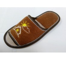 Домашняя обувь женская махра коричневая, вышивка "Домик" 513097