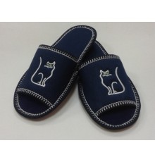 Домашняя обувь женская джинса синяя, вышивка "Кошка" 513109