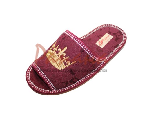 Домашняя обувь женская жаккард бордовый, вышивка "Корона" 513133
